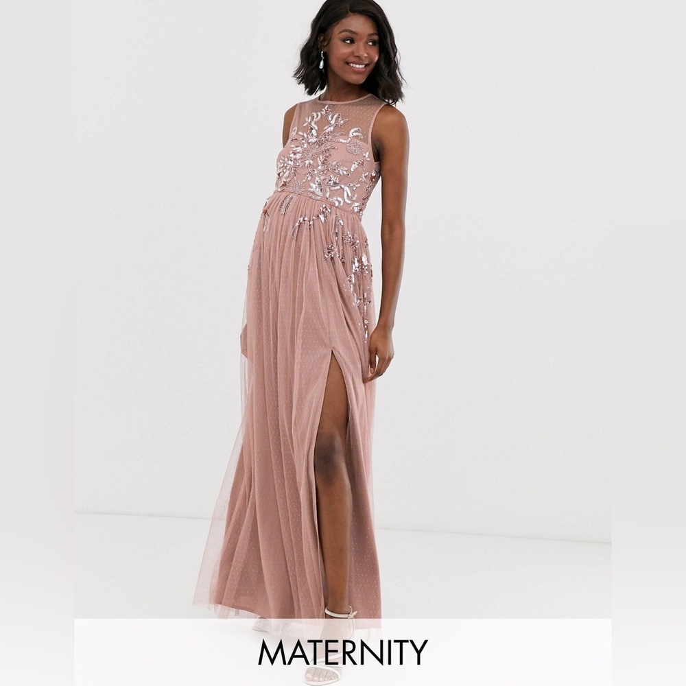Maya Deluxe maternity Embroidered Maxi Dress